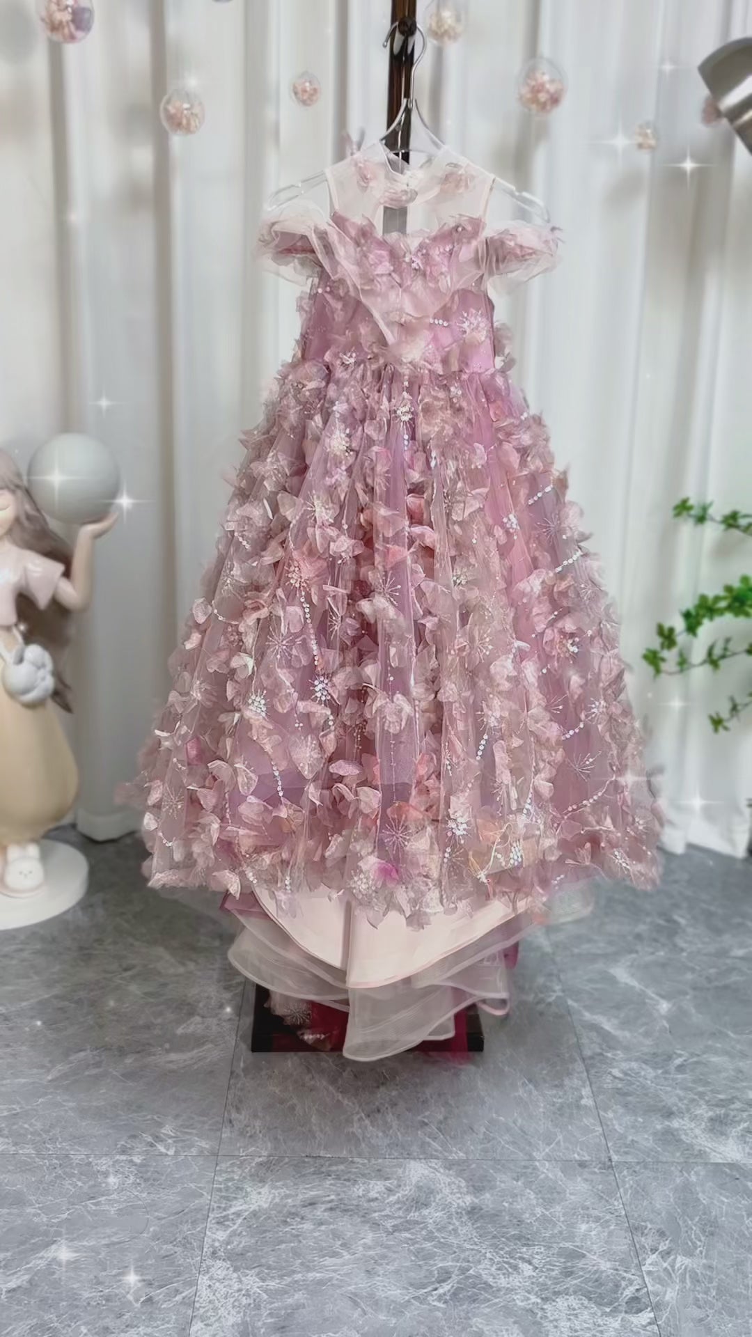 DreamyVow Luxury Pink Girl Dress with Flowers Kids Princess J094