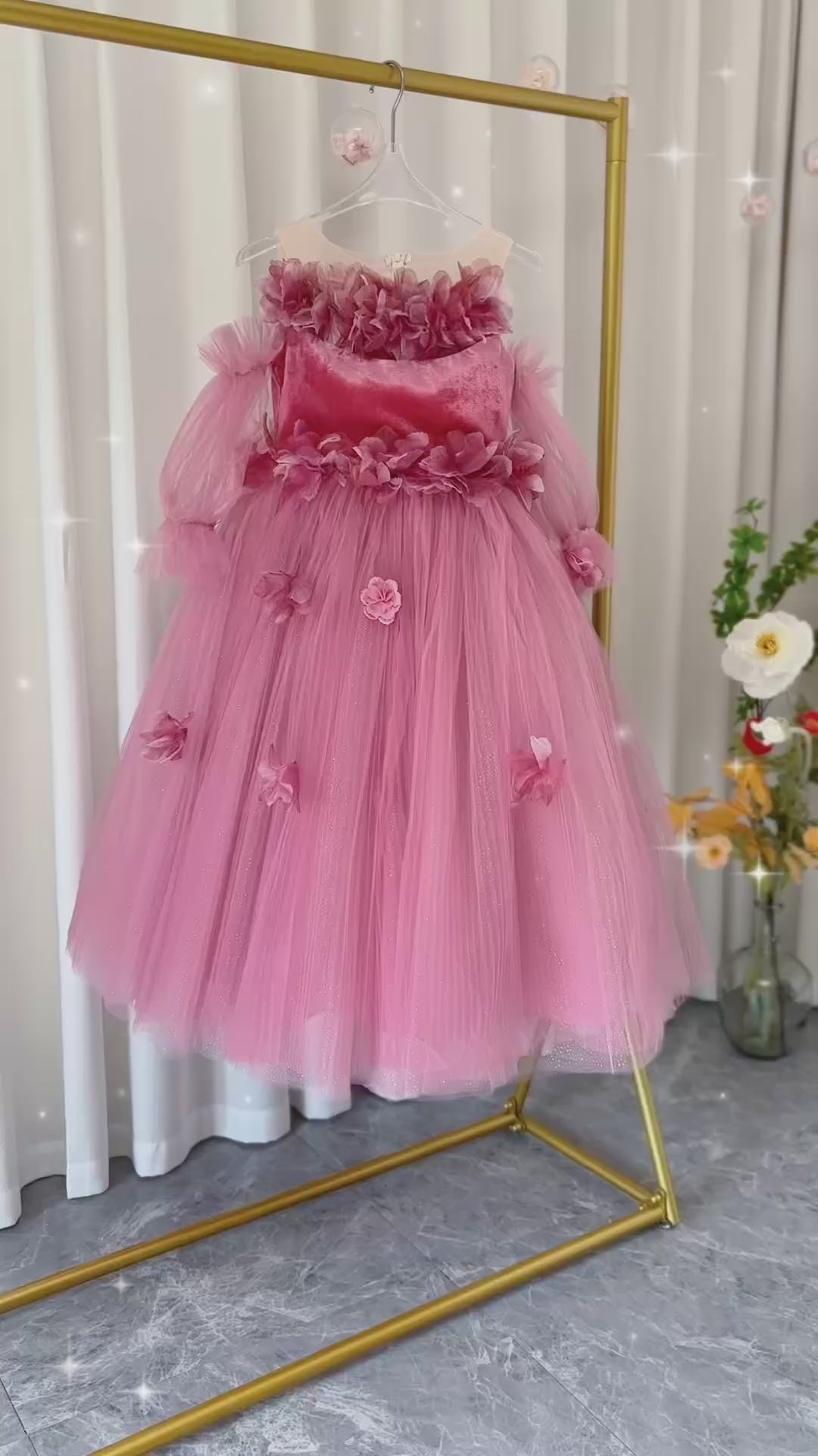 DreamyVow Pink Long Sleeve Girl Birthday Pageant Party Dress J350