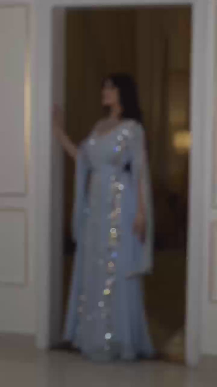 Dreamy Vow Luxury Dubai Moroccan Kaftan Blue Evening Dresses for Women Wedding Party Elegant Long Sleeve Muslim Arabic Formal Dress SS404