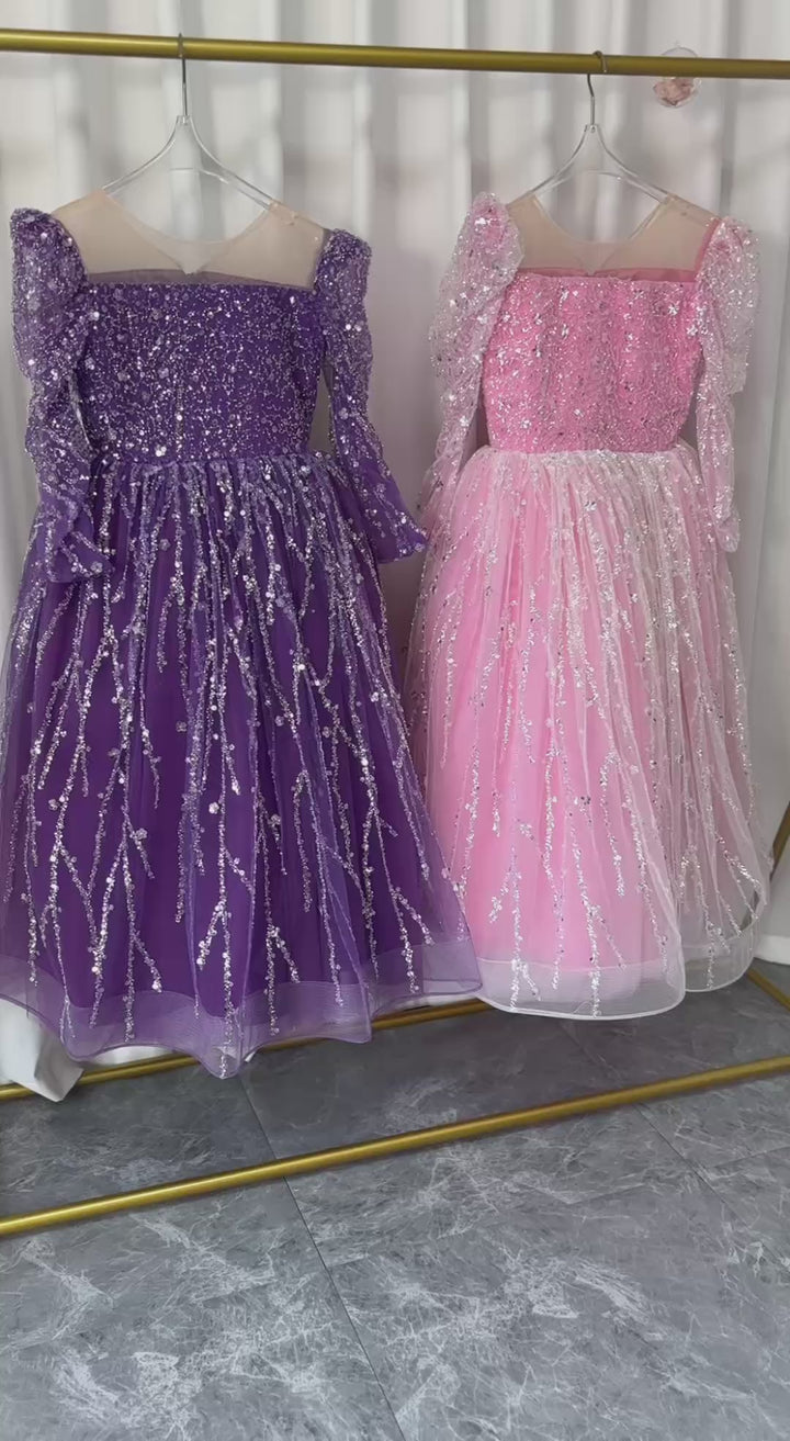 DreamyVow Sparkly Arabic Girl Dress Beading Purple Baby Kids Princess J204