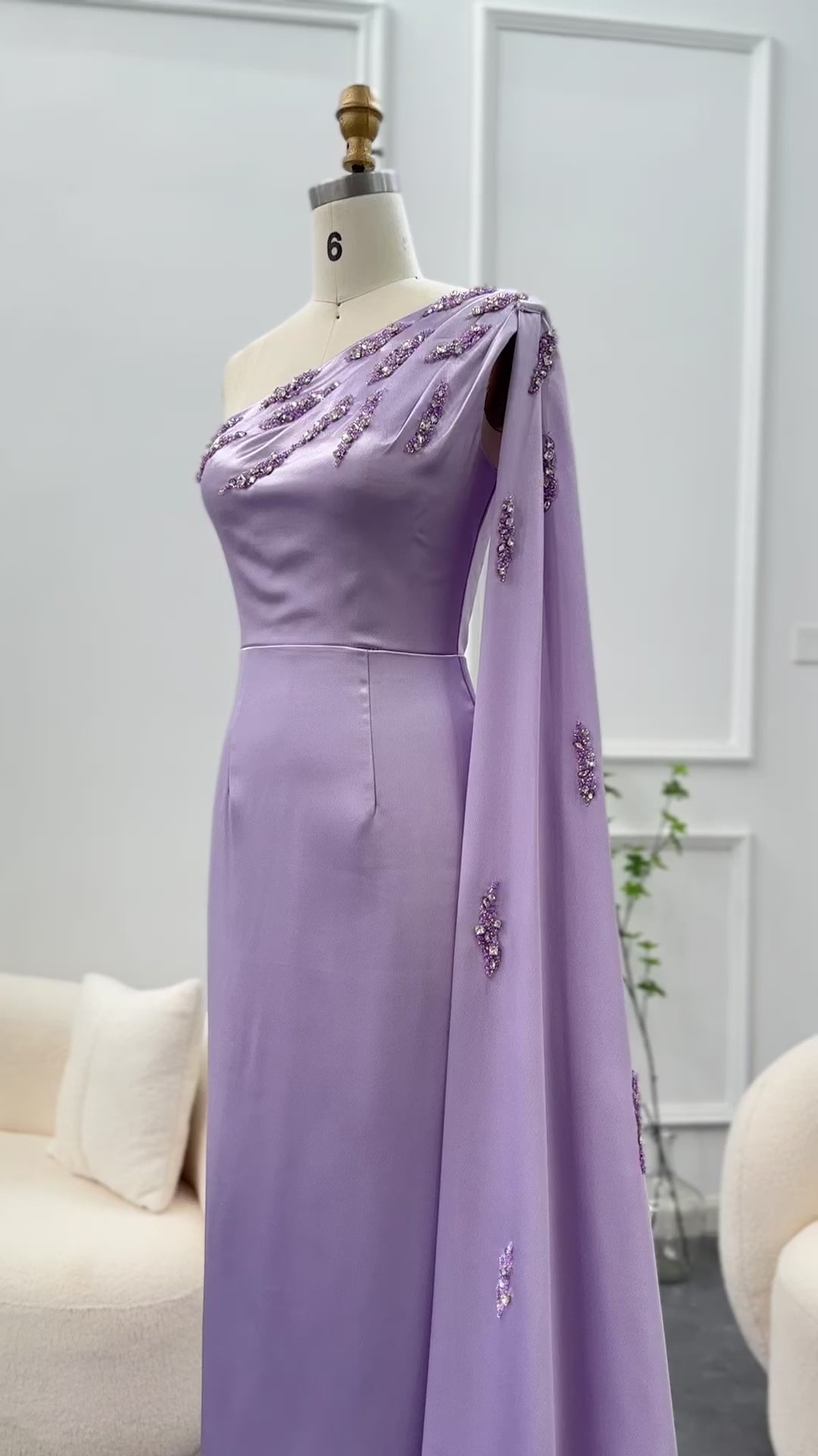 Dreamy Vow Arabic One Shoulder Lilac Dubai Evening Dresses with Cape Elegant SS273