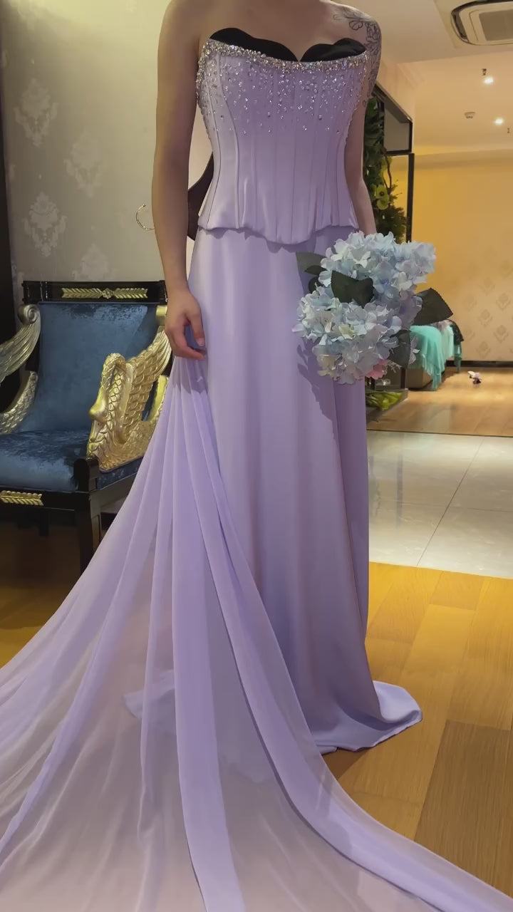 Dreamy Vow Saudi Arabia Lilac Two Pieces Evening Dresses for Women Wedding Scalloped Corset Luxury Dubai Prom Party Gowns SS264