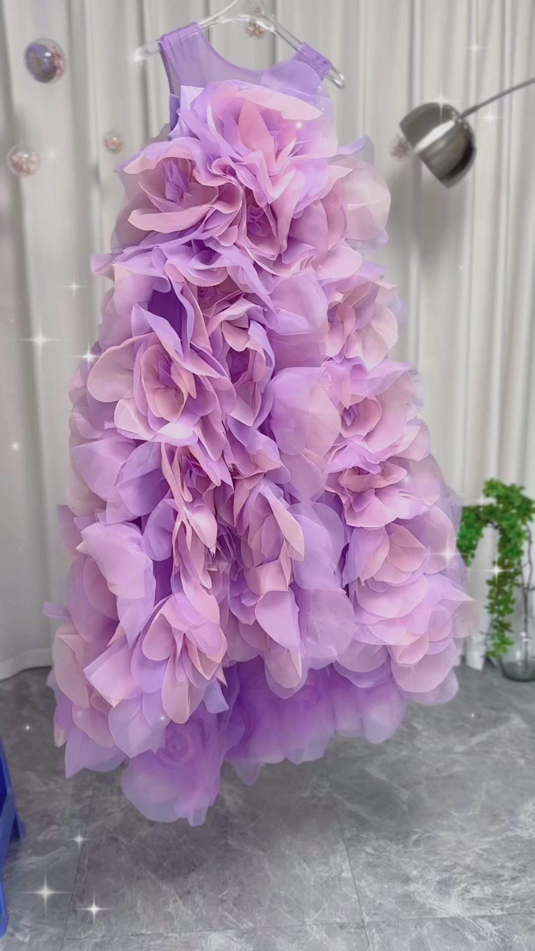 DreamyVow Luxury Arabic Lilac Girl Dressndmade 3D Flowers Kids Princess J201