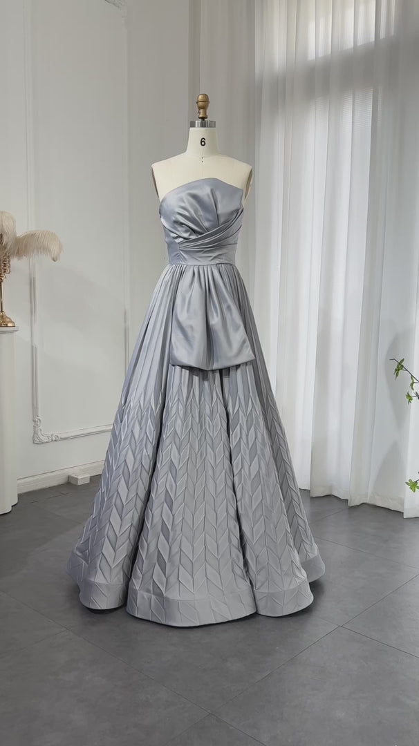 Elegant Sliver Pleats Strapless A-Line Evening Dress SF039