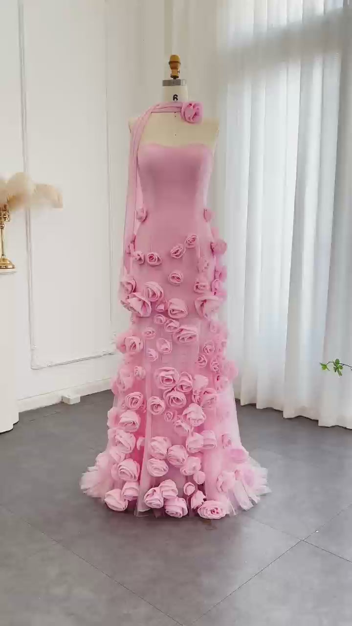 Dreamy Vow Chic Baby Rosa 3D Blumen Meerjungfrau Abendkleid 2024 Elegante Schatz Seite Schlitzte Sexy Mädchen Prom Party Kleider SF009 