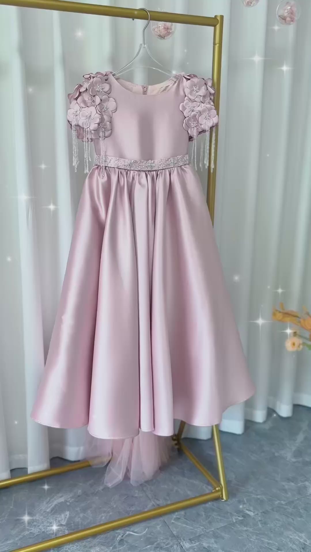 DreamyVow Luxury Dusty Pink Girl Dress Beadeds Arabic with Cap J037