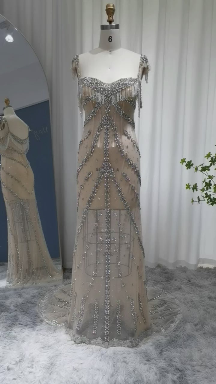 Dreamy Vow Kendall Jenner Nude Mermaid Luxury Dubai Evening Dresses 2023 Crystal Tassel Long Prom Graduation Party Gowns SS358