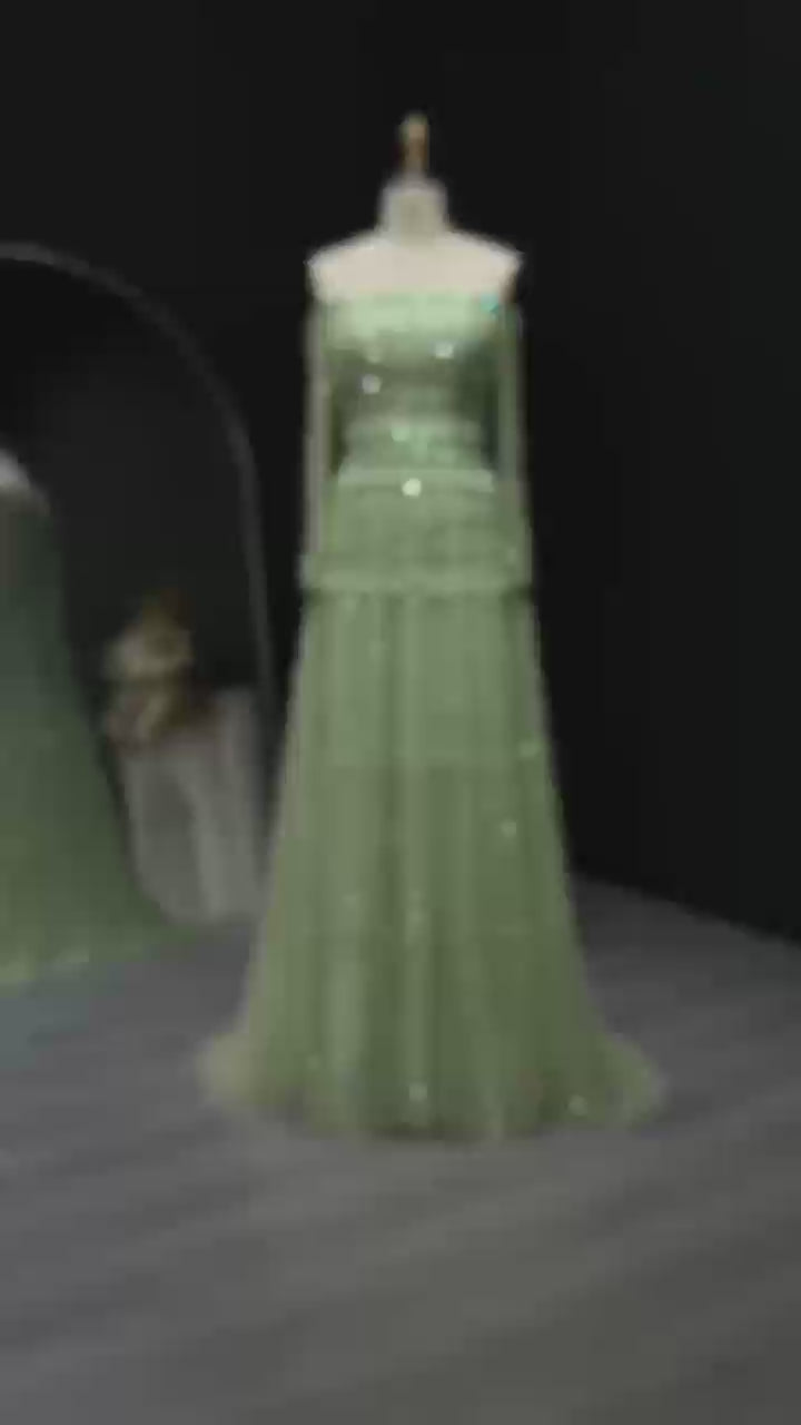 Elegant Off Shoulder Sage Green Evening Dress SS588