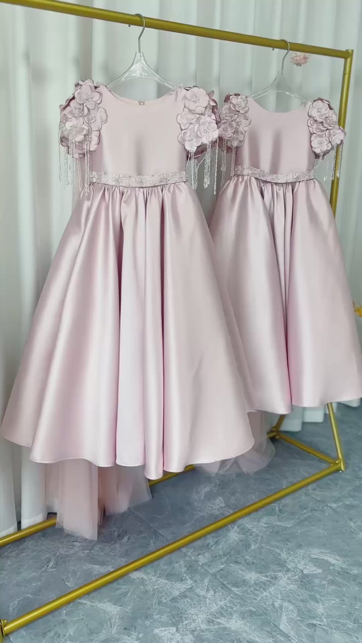 DreamyVow Luxury Dusty Pink Girl Dress Beadeds Arabic with Cap J037