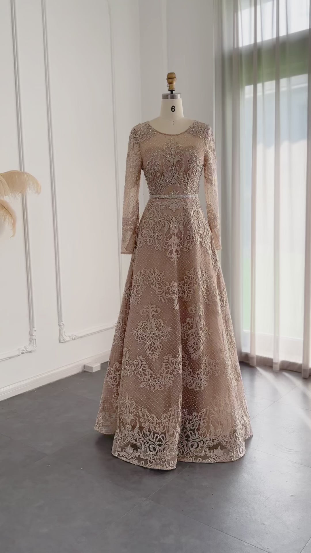 Dreamy Vow For Sale Champagne Lace Long Sleeves Evening Dress SS193