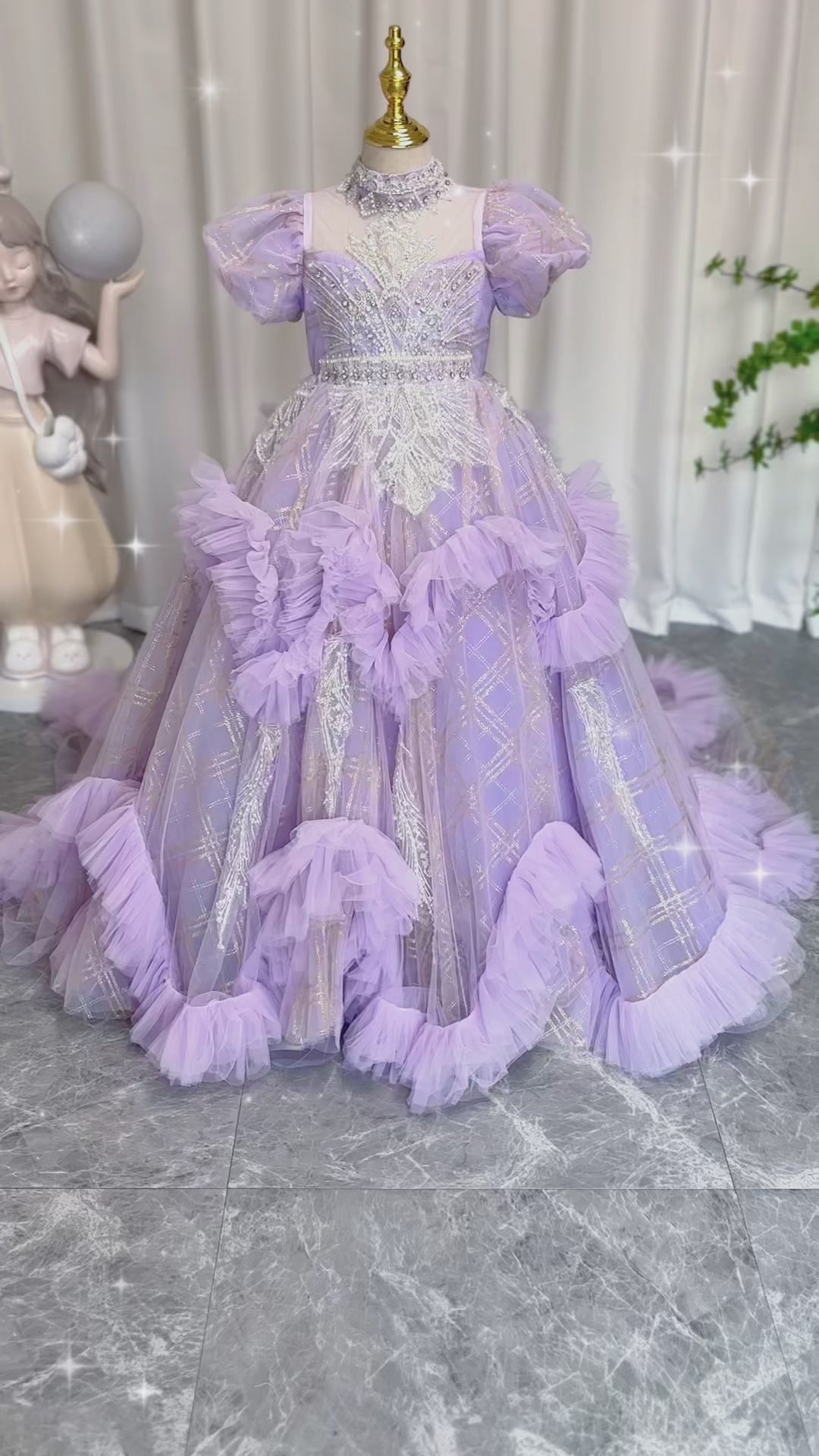 DreamyVow Luxury Beaded Lilac Girl Dress Arabic Ball Gown J184