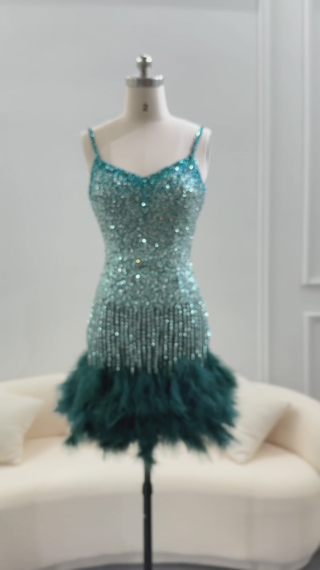 Dreamy Vow Emerald Green Short Mini Cocktail Party Dresses for Women Wedding 2023 Luxury Feathers Pink Evening Club Gowns SS173
