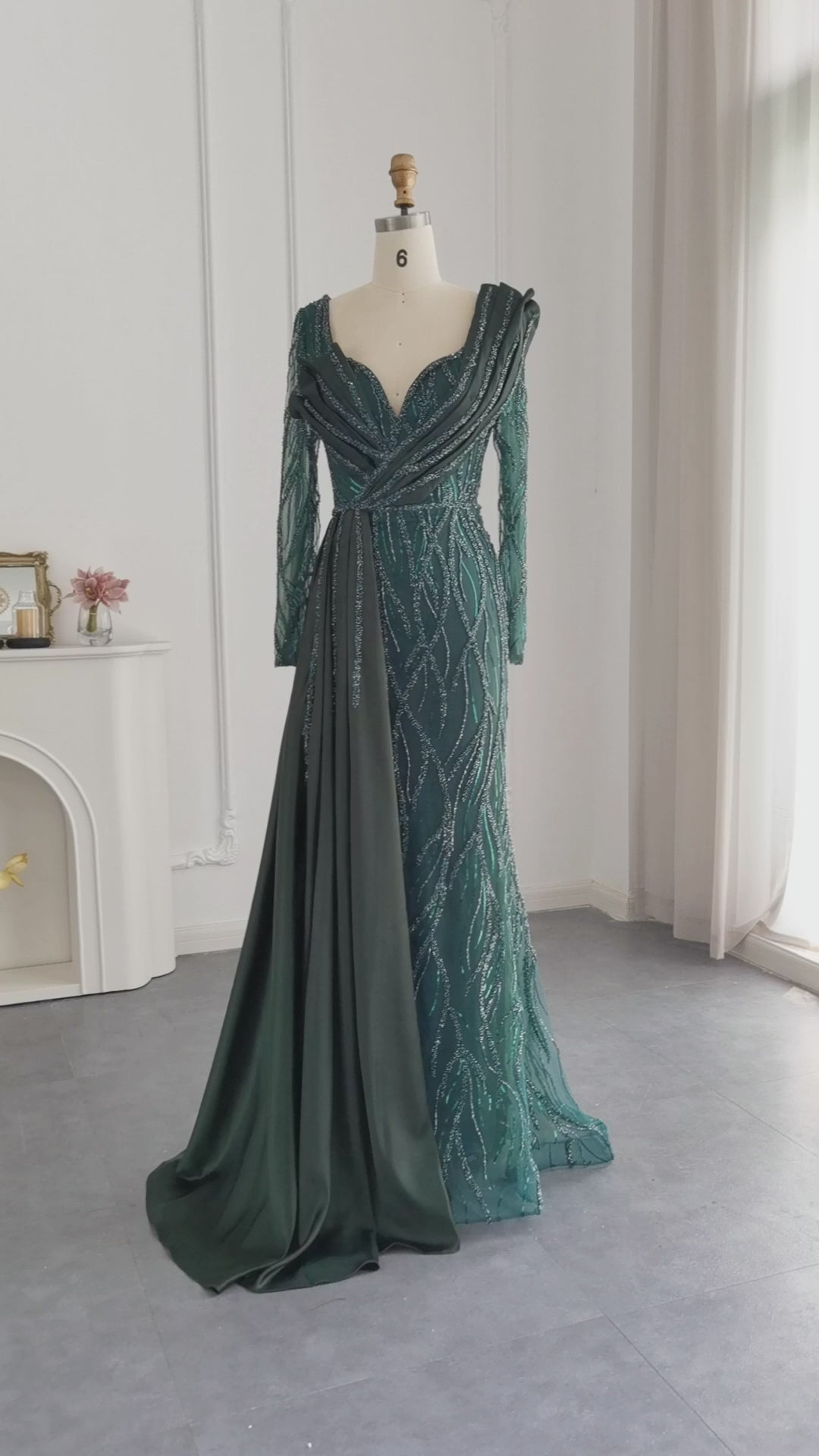 For Sale Emerald Green Evening Dress with Overskirt SS425