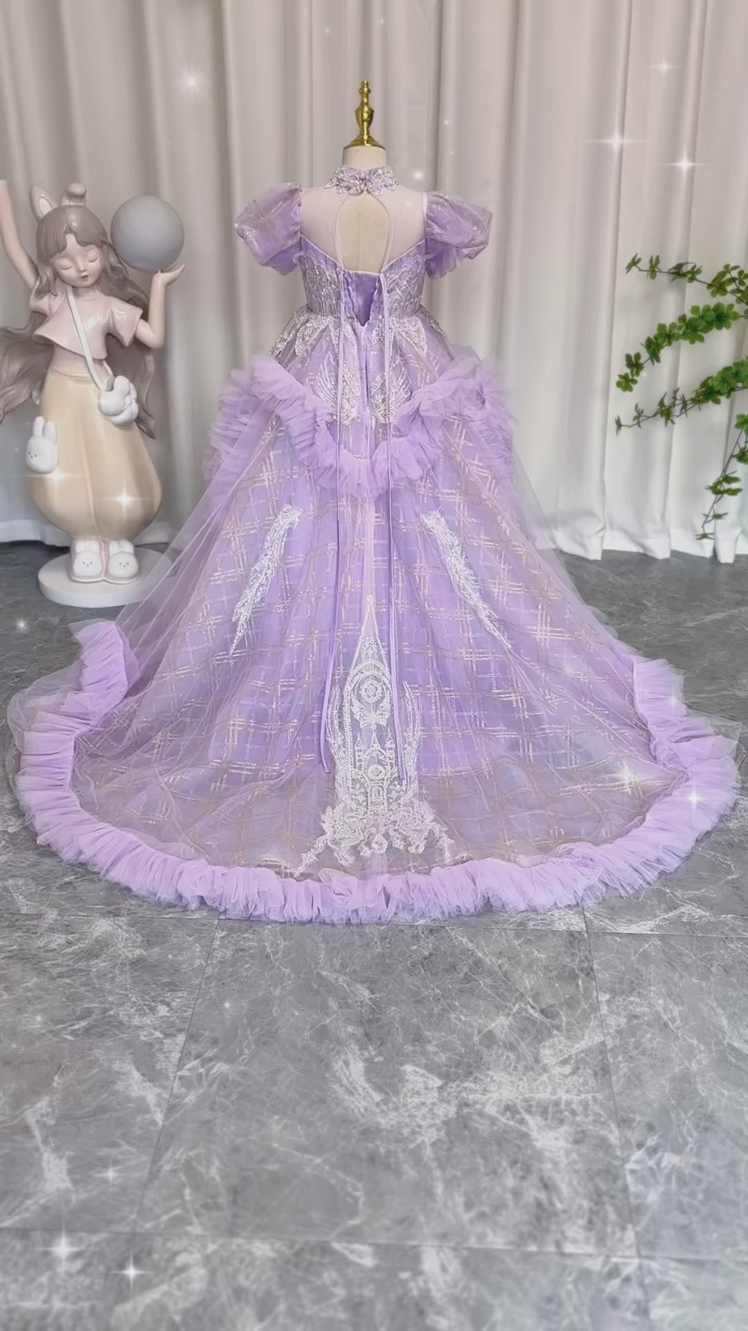 DreamyVow Luxury Beaded Lilac Girl Dress Arabic Ball Gown J184