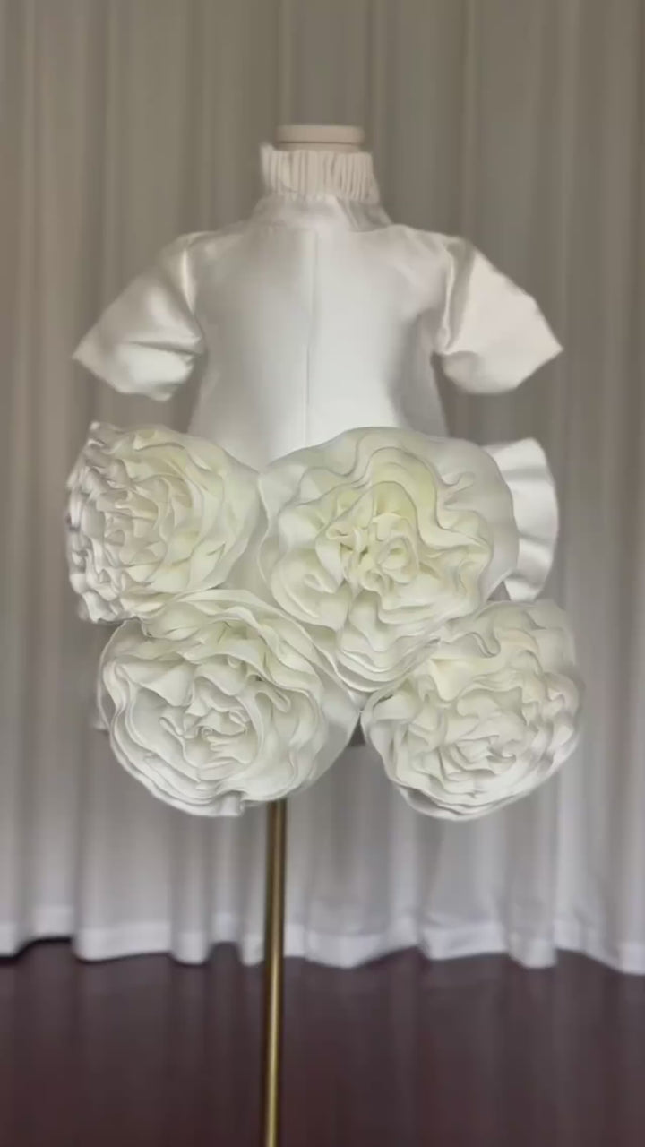 DreamyVow Elegant White Dubai Girl Dress 3D Flowers Arabric Princess Kids J166