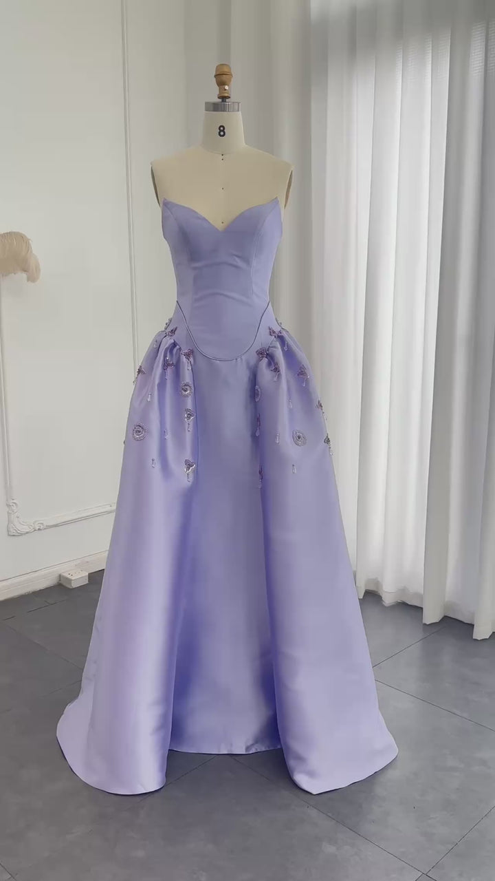 Dreamy Vow Luxury Dubai Pearls Stone Lilac Evening Dress A-Line Arabic Elegant Sweetheart Women Party Prom Formal Dresses SS321