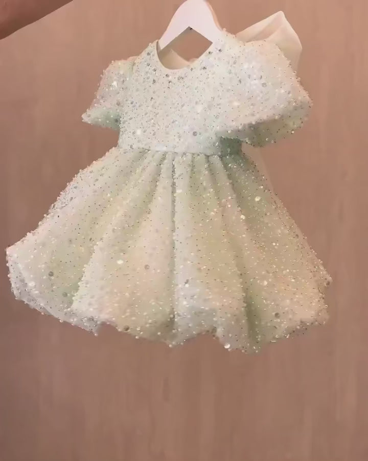 DreamyVow Luxury Elegant Shiny Sage Girl Dress Bow Princess Baby Kids Wedding Birthday Party Gown First Communion Pageant J156