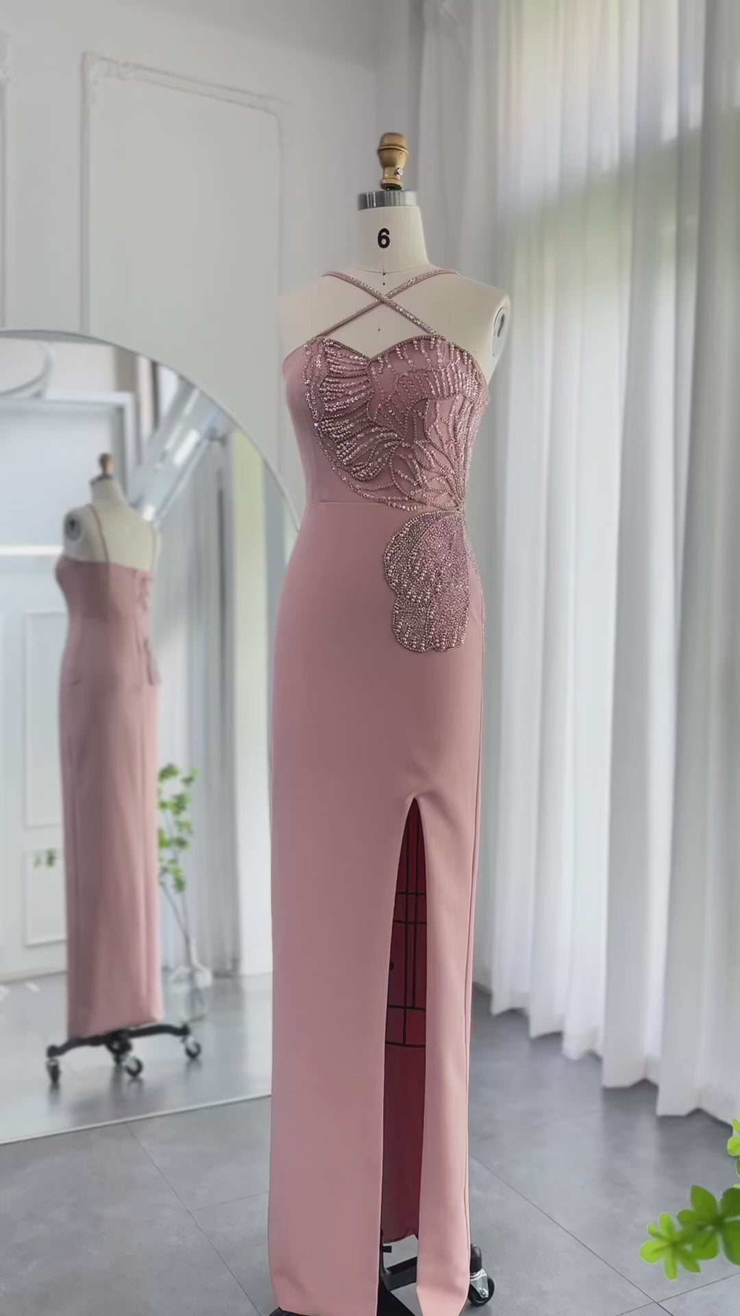 Dreamy Vow Arabic Crisscross Straps Pink Evening Dress 2023 Luxury Butterfly Beaded Slit Dubai Women Wedding Party Gowns SS476