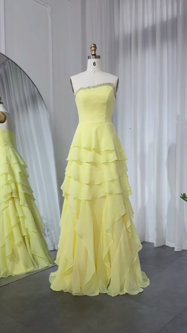 Dreamy Vow Elegant Yellow Strapless Ruffles Evening Dress SF256