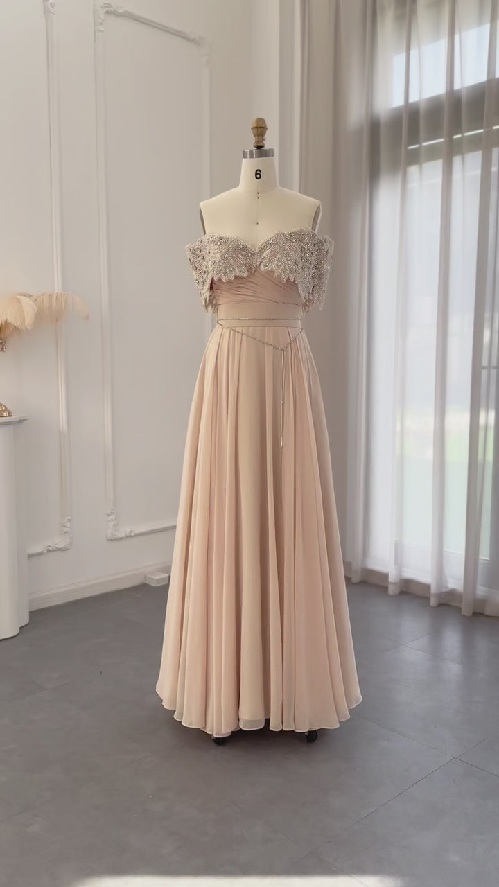 Dreamy Vow For Sale Crystal Champagne Off Shoulder Evening Dress SS302