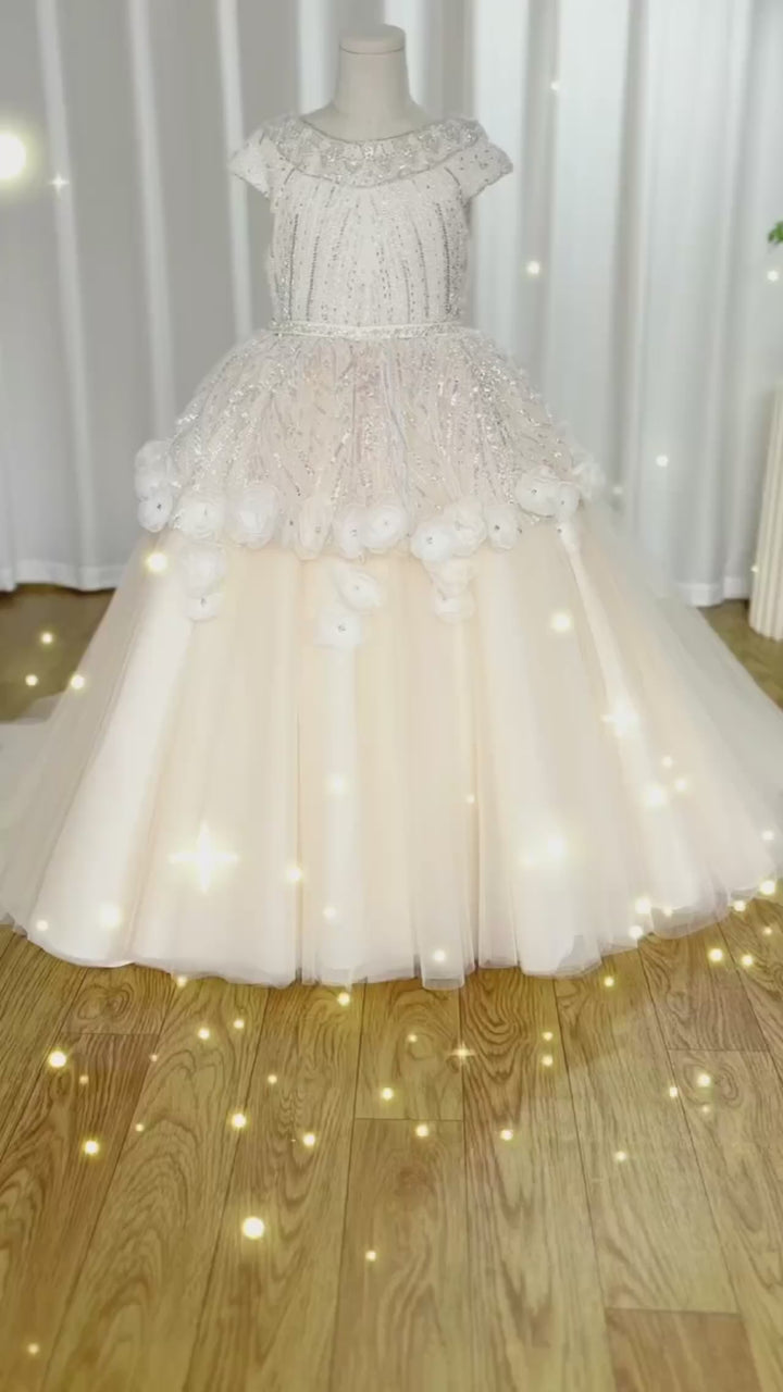 Dreamy Vow Luxury Ivory Flower Girl Dress Beading Elegant Princess Kids Wedding Birthday First Communion Party Gown 2024 J265