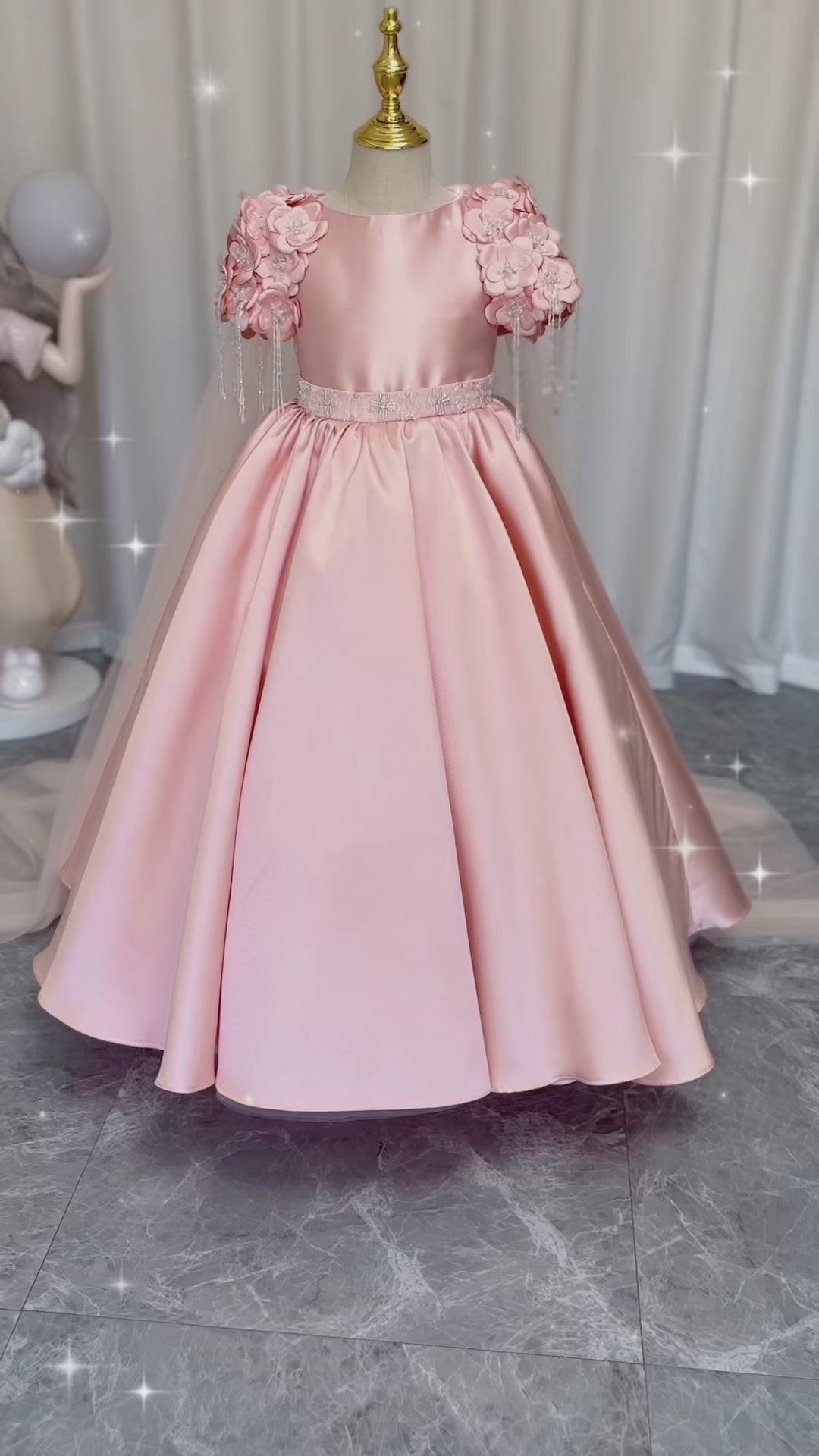 DreamyVow Luxury Dusty Pink Girl Dress Beadeds Arabic with Cap J037