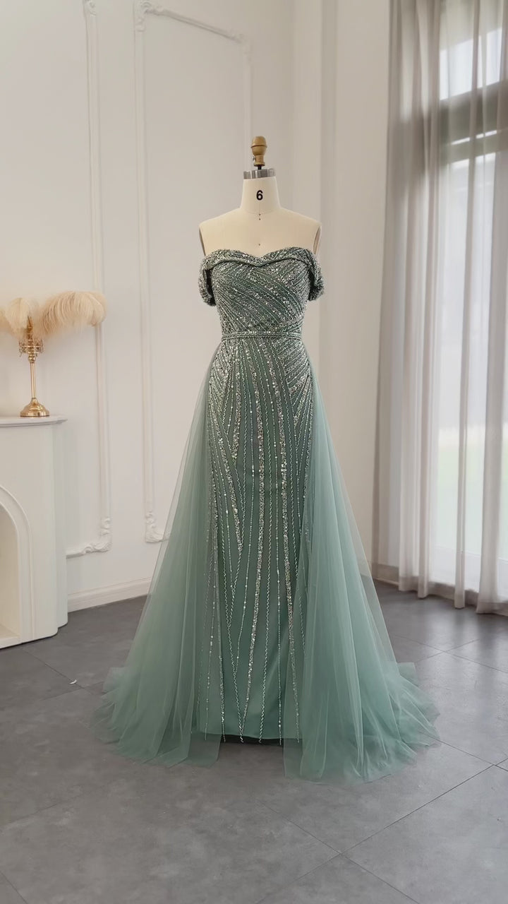 Dreamy Vow Elegant Off Shoulder Sage Green Overskirt Evening Dresses Luxury Dubai Women Wedding Formal Party Gowns SS244