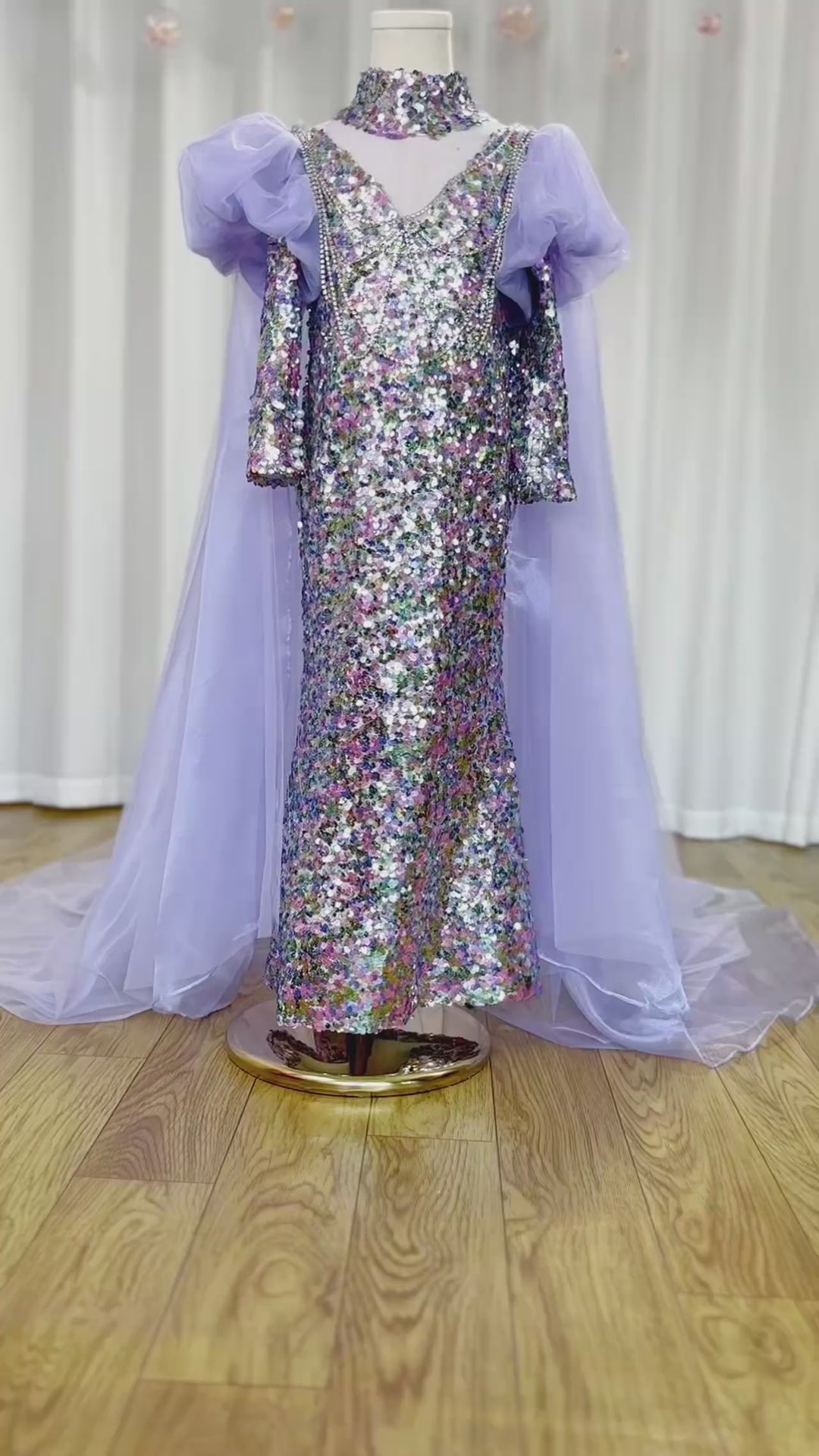 DreamyVow Shiny Lilac Girl Dress Sequined with Cap Kids Princess Gown for Birthday Wedding Holy Communion Party Honors Day J076