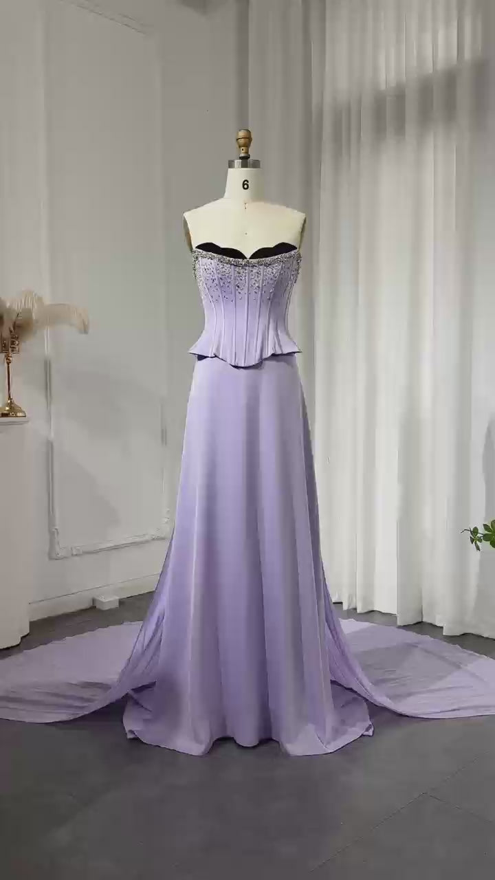 Dreamy Vow Saudi Arabia Lilac Two Pieces Evening Dresses for Women Wedding Scalloped Corset Luxury Dubai Prom Party Gowns SS264