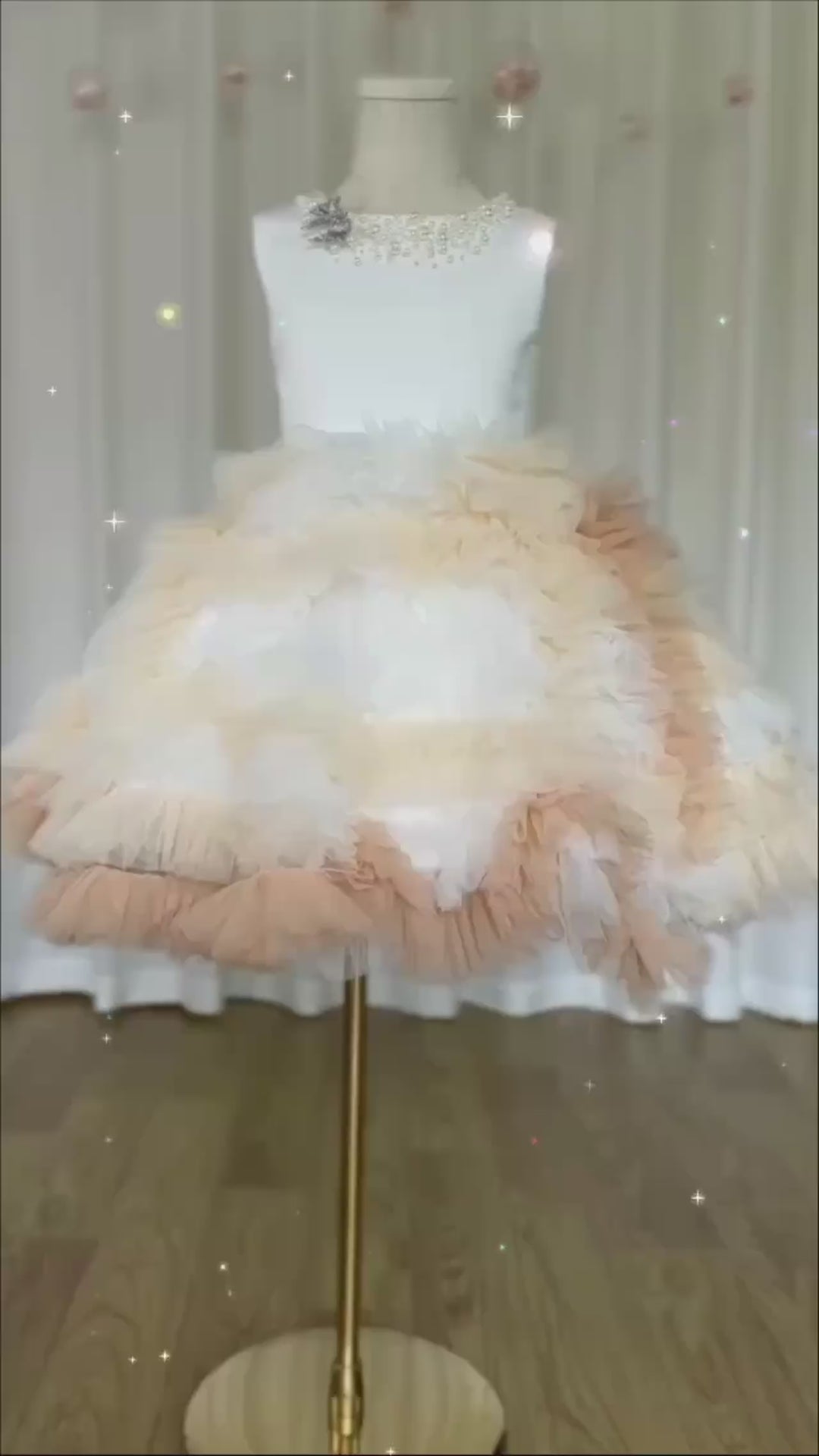 DreamyVow Luxury Champagne Arabic Girl Dress Pearls Dubai Kids Princess Birthday Wedding Party Children Holiday Gown 2024 J259