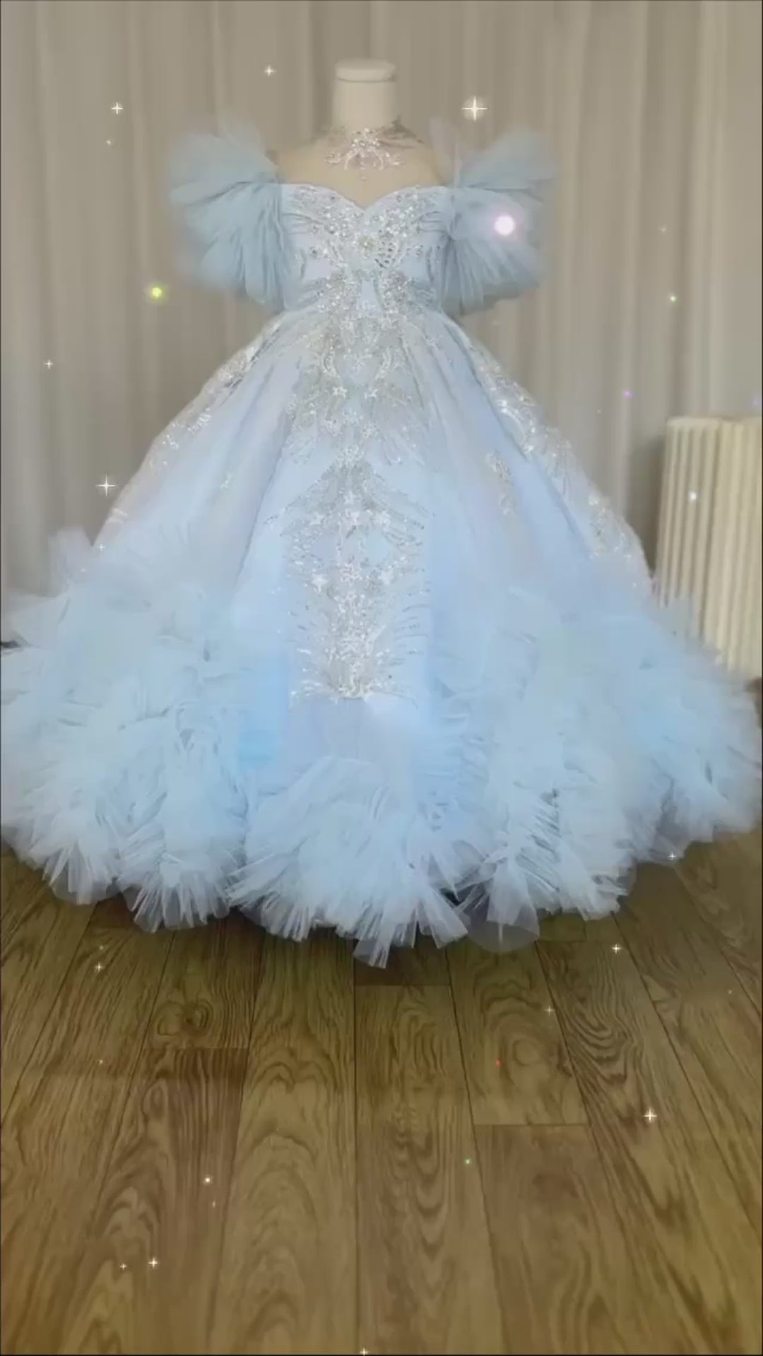 DreamyVow Luxury Arab Sky Blue Girl Dress Beaded Dubai Kids Princess Birthday Wedding Party First Communion Ball Gown 2024 J220