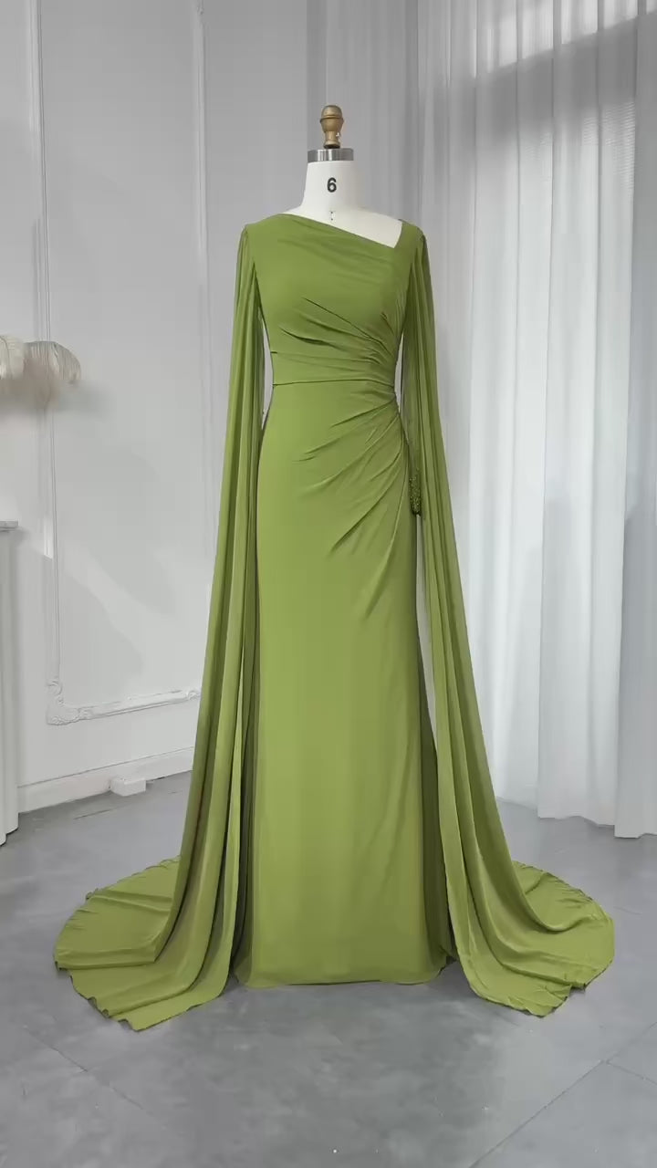 Dreamy Vow Elegant Asymmetrical Sage Green Chiffon Arabic Evening Dress SF051