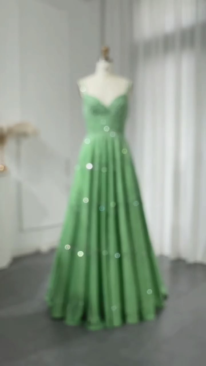 Luxury Beaded Dubai Green Evening Dresses with Spaghetti Straps SS225