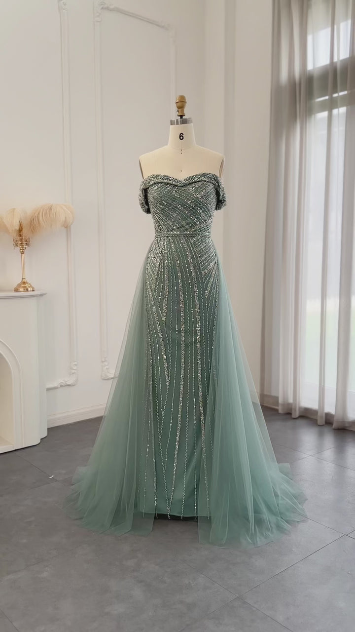 Dreamy Vow For Sale Off Shoulder Sage Green Overskirt Evening Dress SS244