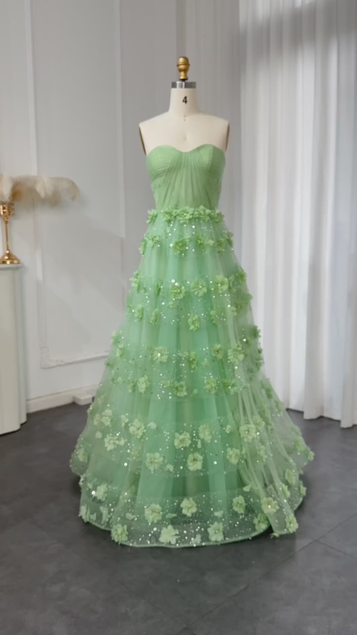 Dreamy Vow Luxury Sage Green 3D Flowers Dubai Evening Dress with Cape Elegant Swetheart Arabic Women Wedding Party Gowns SS346