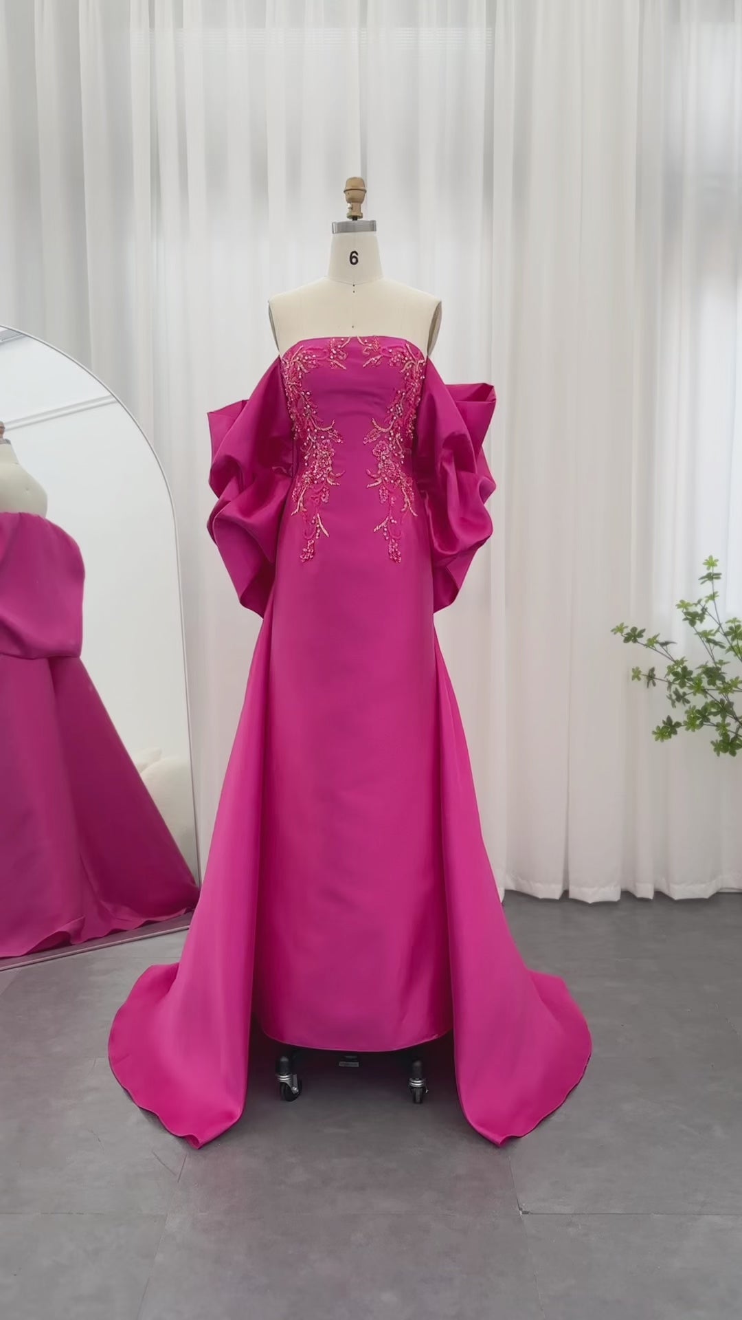 Dreamy Vow Fuchsia Mermaid Dubai Luxury Evening Dresses with Cape Shawl 2023 Arabic Women Long Wedding Party Guest Gowns SS296