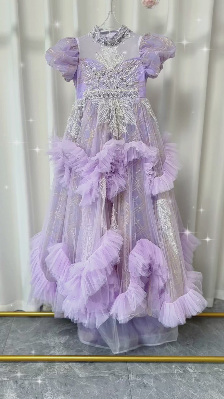 DreamyVow Luxury Beaded Lilac Girl Dress Arabic Ball Gown J184