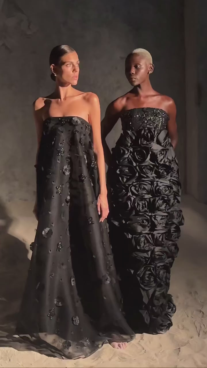 Dreamy Vow Luxury 3D Flowers Black Strapless Evening Dress SS542