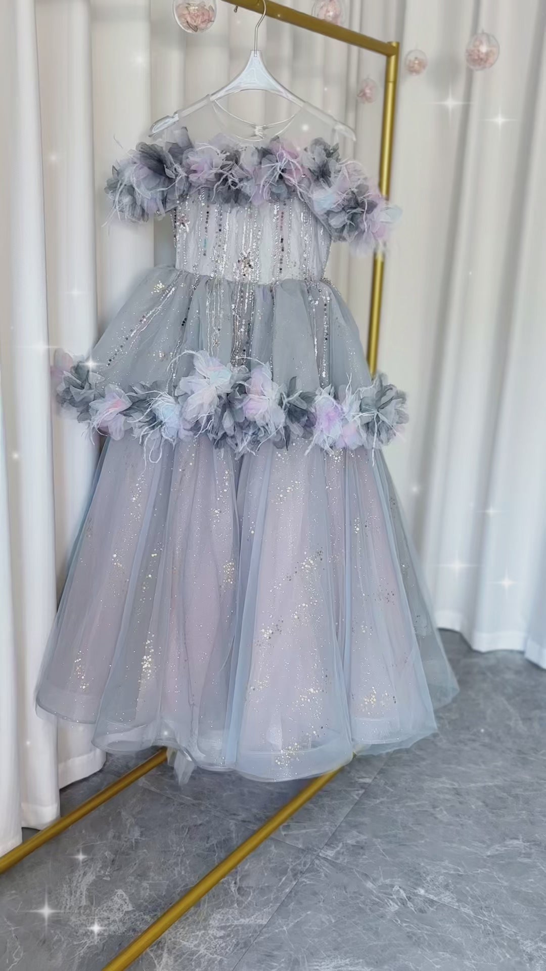 DreamyVow Luxury Lilac Flower Girl Dress Arabic Princess Kids Floor Length J083