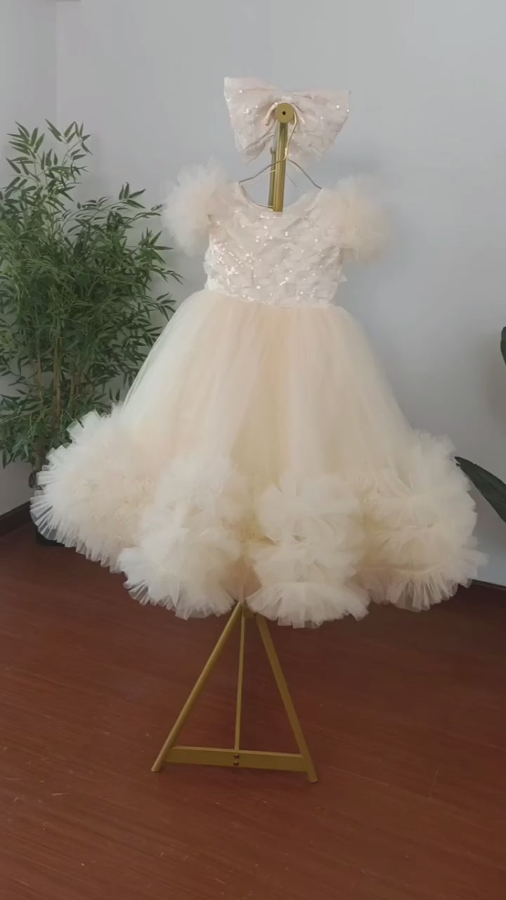 DreamyVow Elegant Flower Girl Dress Gold Kids for Birthday Wedding Party J069