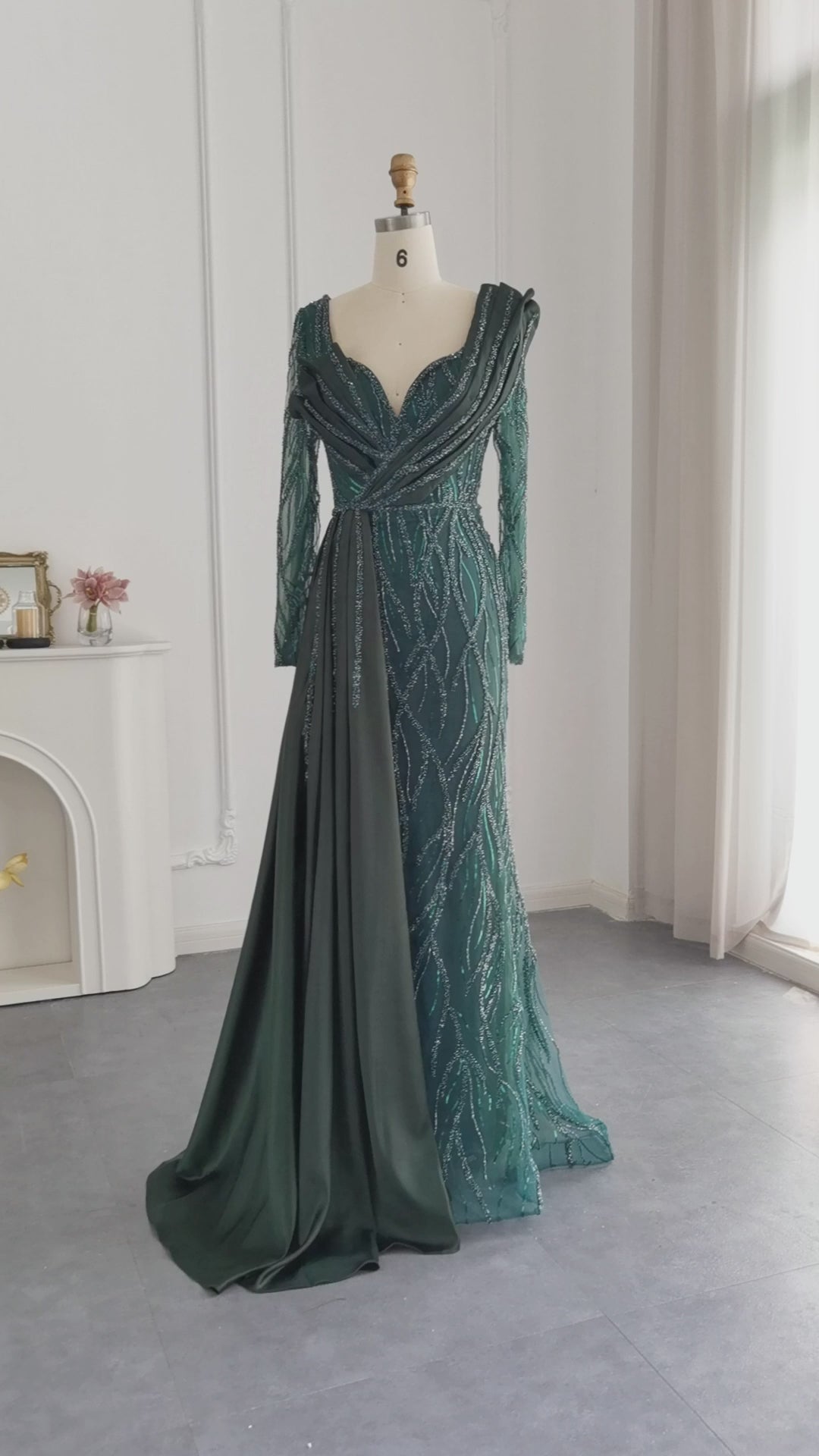 Dreamy Vow Emerald Green Luxury Dubai Evening Dress for Women Wedding Mermaid Overskirt Gold Arabic Formal Party Gowns SS425