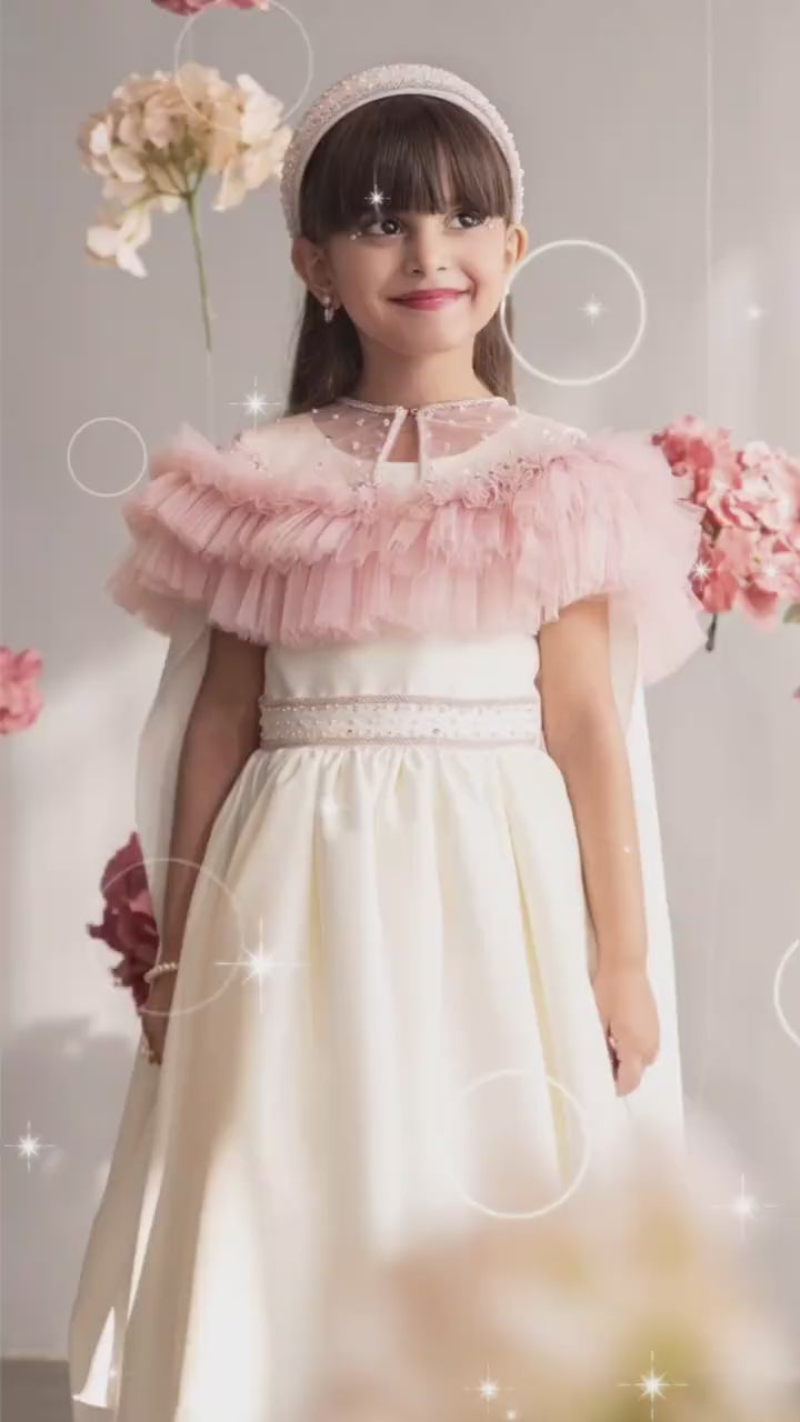 DreamyVow Luxury White Flower Girl Dress with Cape A-LIne Beading Pearls J108