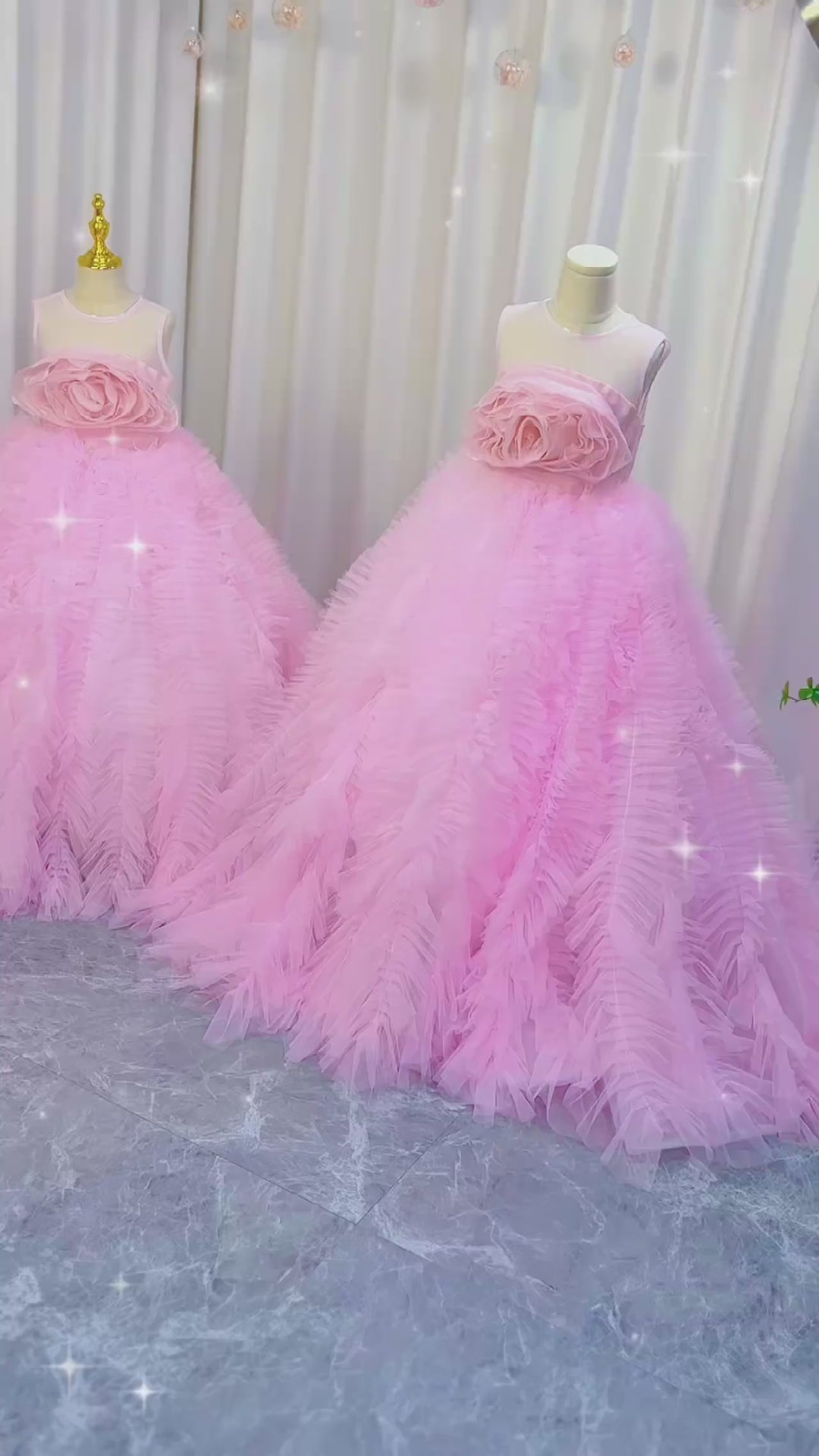 DreamyVow Luxury Pink Girl Dress Handmade Flowers Kids Princess Birthday Wedding Party Children Holy Communion Gown 2024 J039