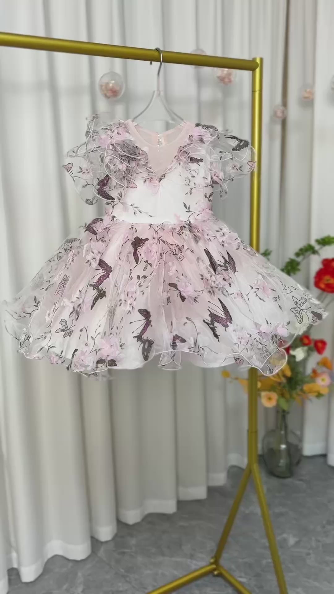 DreamyVow Elegant Pink Colorful 1st Birthday Girl Dress J218