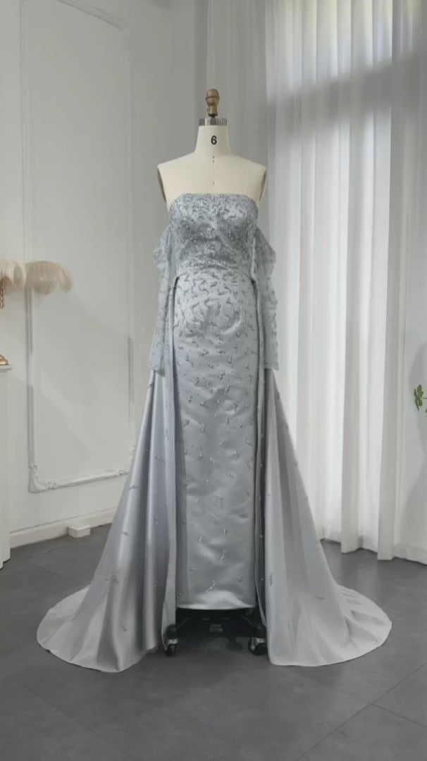 Arab Evening Dress Silver Gray Woman Wedding Party Prom Gowns SS484