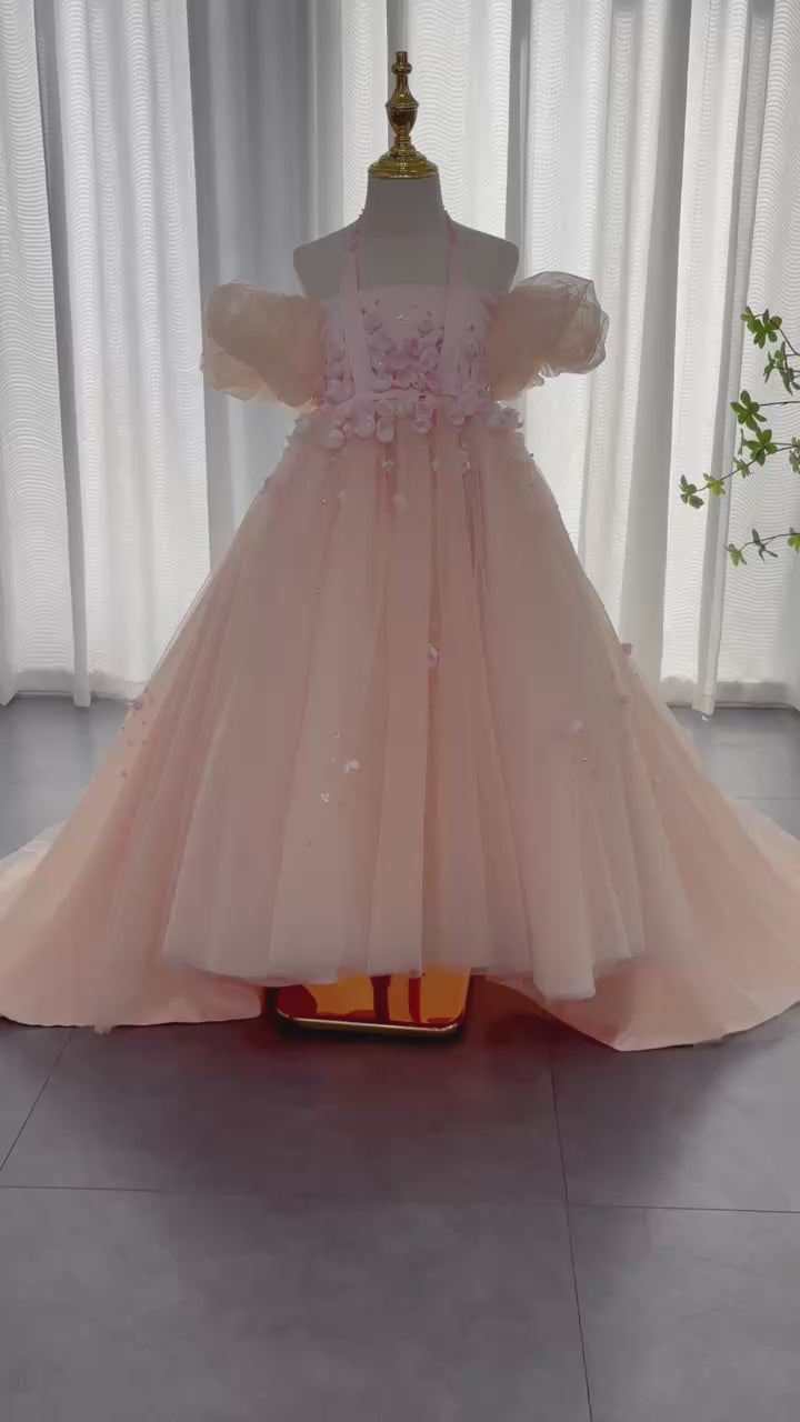 DreamyVow Elegant White Girl Dress Appliques Beading Red Ball Gown for Kid Wedding Birthday First Communion Party 2024 J313