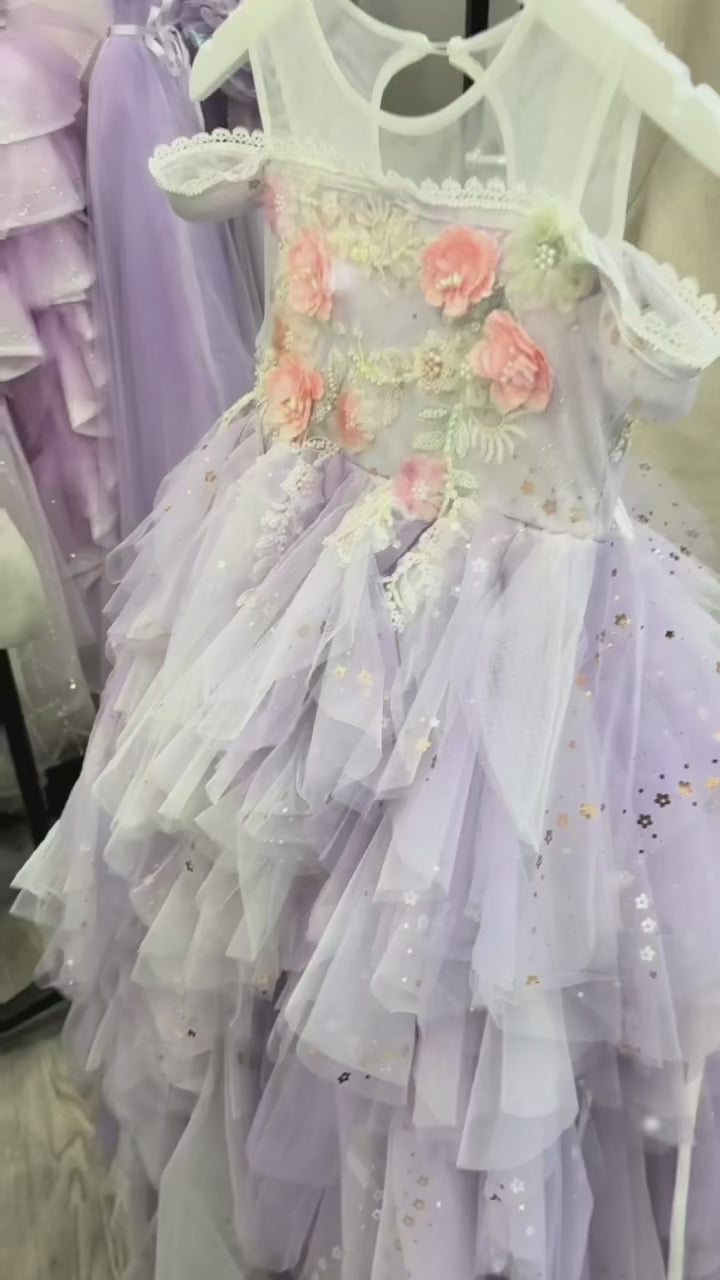 DreamyVow Luxury Dubai Lilac Flower Girl Dress Pearls Princess Kids Wedding Birthday Party Ball Gown Holy Communion 2024 J230