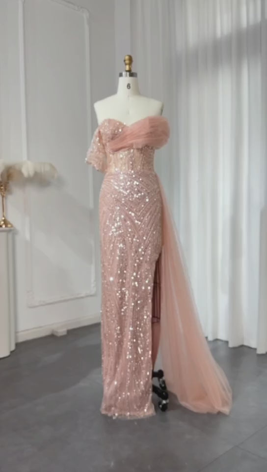 Luxury Blush Pink Off Shoulder Evening Dress SS098