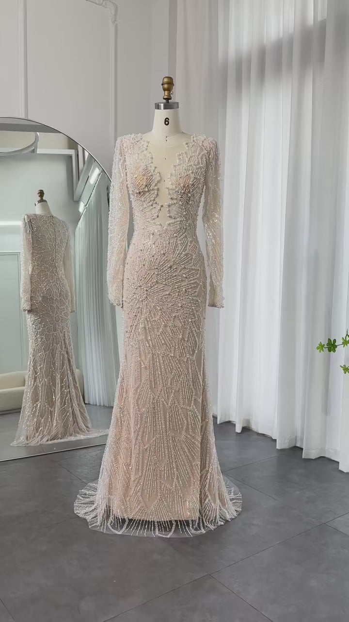 Luxury Beige Mermaid Dubai Evening Dress for Party 459