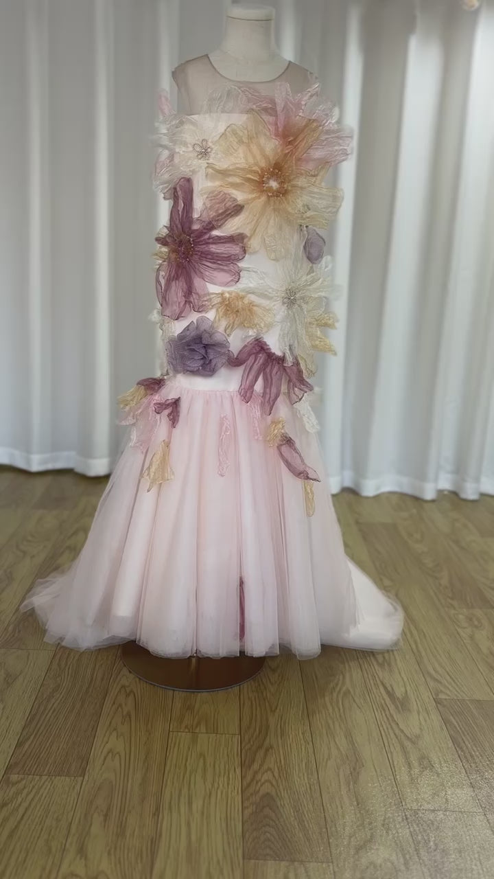 DreamyVow Luxury Colorful Girl Dress Handmade Flowers Kids Princess Birthday Wedding Party Children Holiday Pageant Gown J001